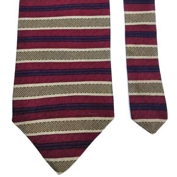 Savile Row Red & Blue Striped 100% Silk Tie - Picture 2 of 6